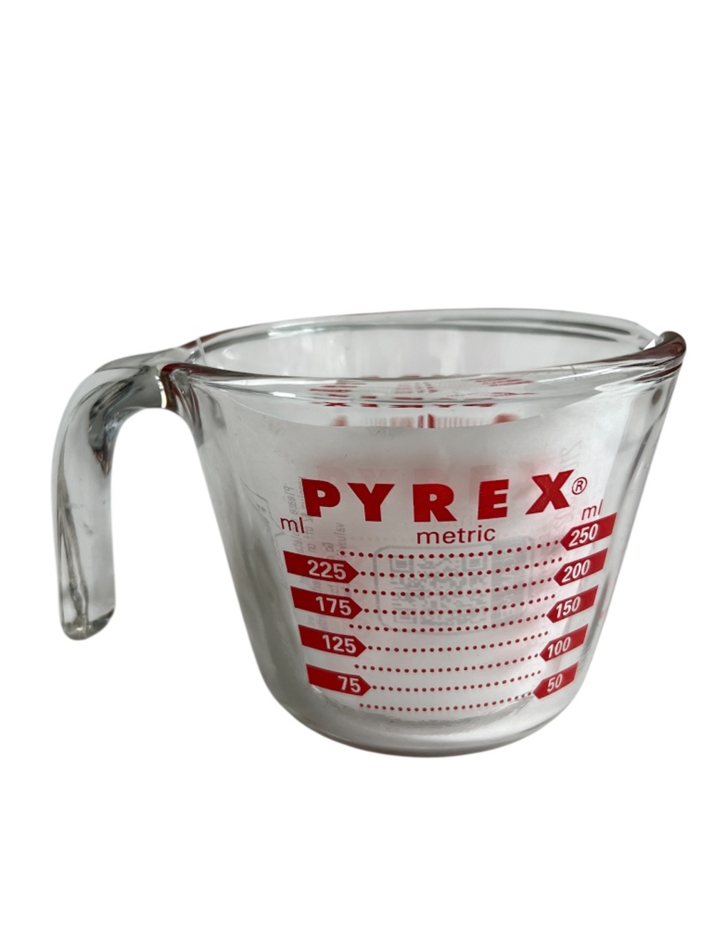 PYREX Measuring Cup Clear Glass 1 Cup 250 ml 8 oz Red Open Handle